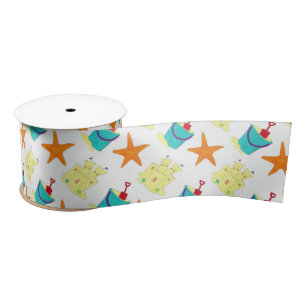 Starfish Sandcastle Beach Pail Summer Vacation Fun Satin Ribbon