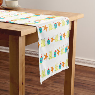 Starfish Sandcastle Beach Pail Summer Vacation Fun Short Table Runner
