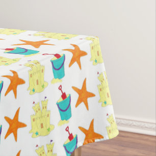 Starfish Sandcastle Sand Pail Summer Beach Print Tablecloth