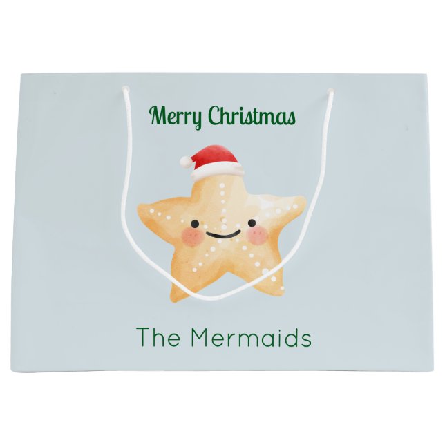 Starfish Santa Christmas Large Gift Bag (Front)