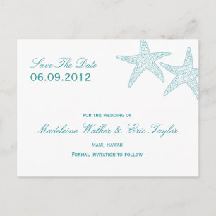 Starfish Save The Date Postcard - Turquoise