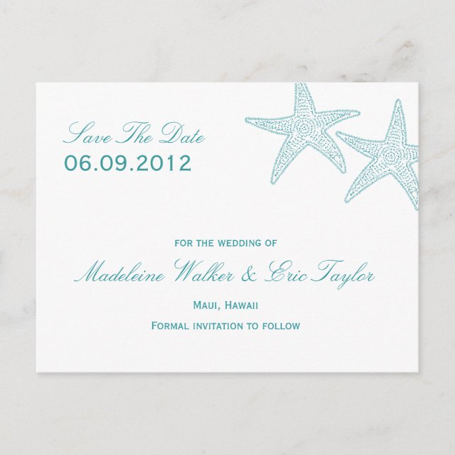 Starfish Save The Date Postcard - Turquoise (Front)