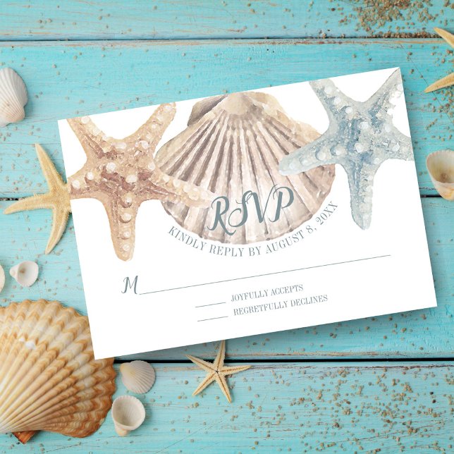 Starfish Sea Blue Nautical Beach Wedding RSVP Card (Creator Uploaded)