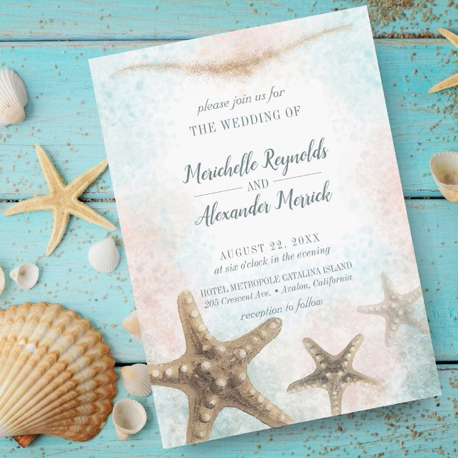Starfish Sea Blue Nautical Wedding Invitation (Creator Uploaded)