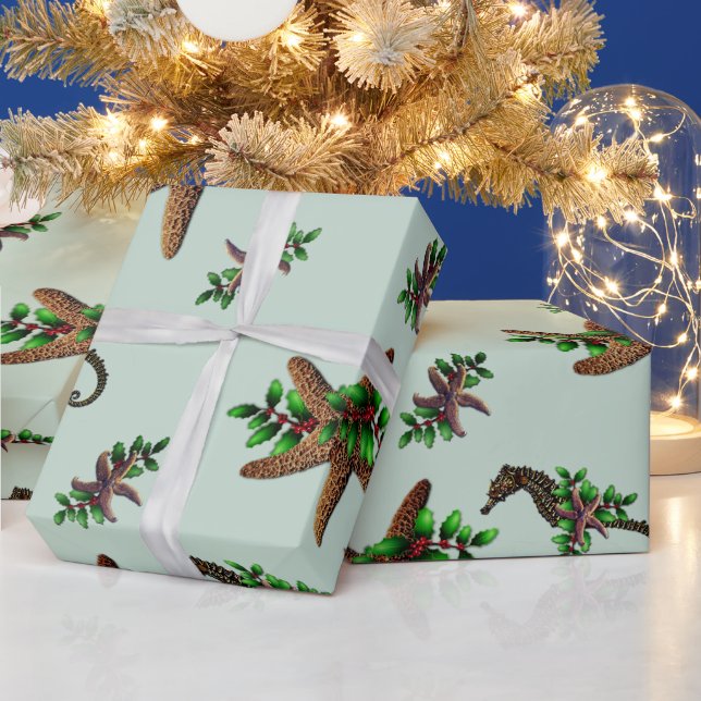 Starfish Sea Horses Pattern Christmas Wrapping Paper (Holidays)