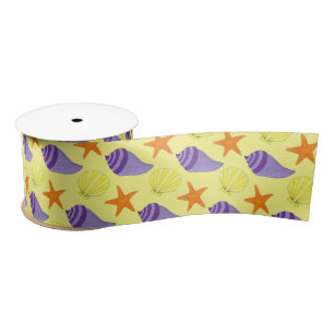 Starfish Sea Shells Beach Ocean Vacation Yellow Satin Ribbon