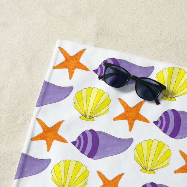 Starfish Sea Shells Beach Ocean Vacation Yellow Towel (In Situ)