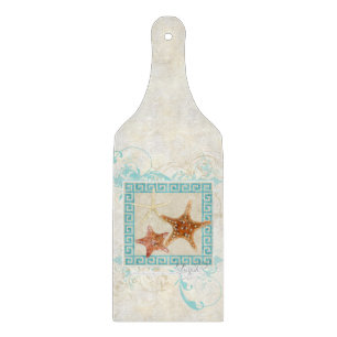 Starfish Sea Shells Ocean Greek Key Pattern Beach Cutting Board