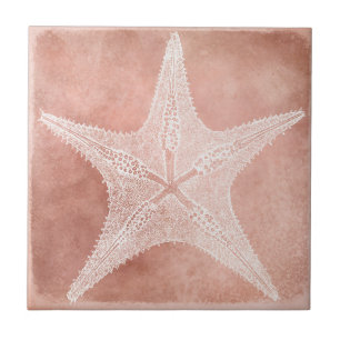 Starfish - Sea Star in Coral Peach Ceramic Tile