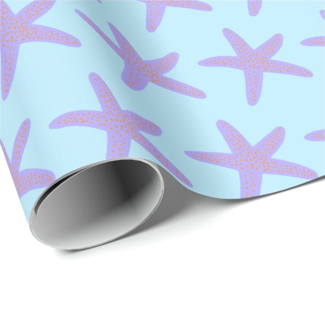 Starfish Sea Stars Ocean Pattern BLue Purple Gift Wrapping Paper (Roll Corner)