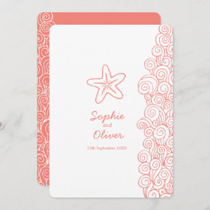 Starfish sea swirl coral beach wedding invitation