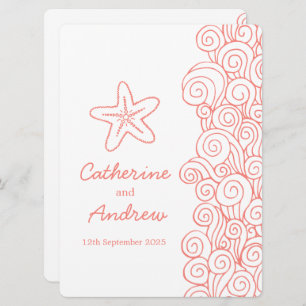 Starfish sea swirl coral beach wedding invitation