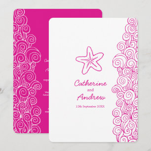 Starfish sea swirl pink beach wedding invitation