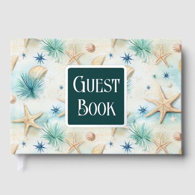 Starfish sea urchins pastel beach nautical foil guest book (Front)