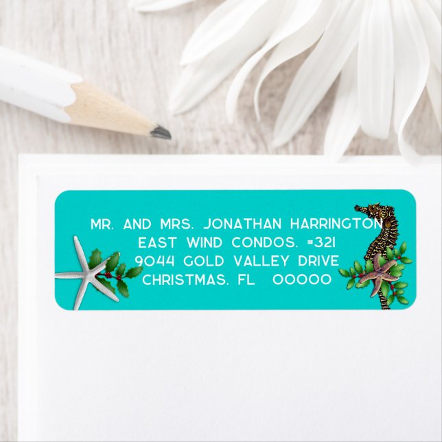 Starfish Seahorse Christmas Return Address labels (Insitu)
