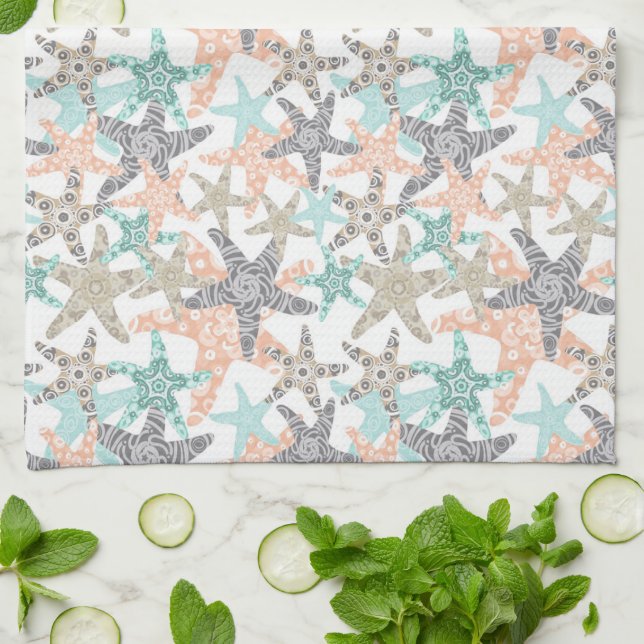 Starfish Seamless Pattern Kitchen Towel (Folded)