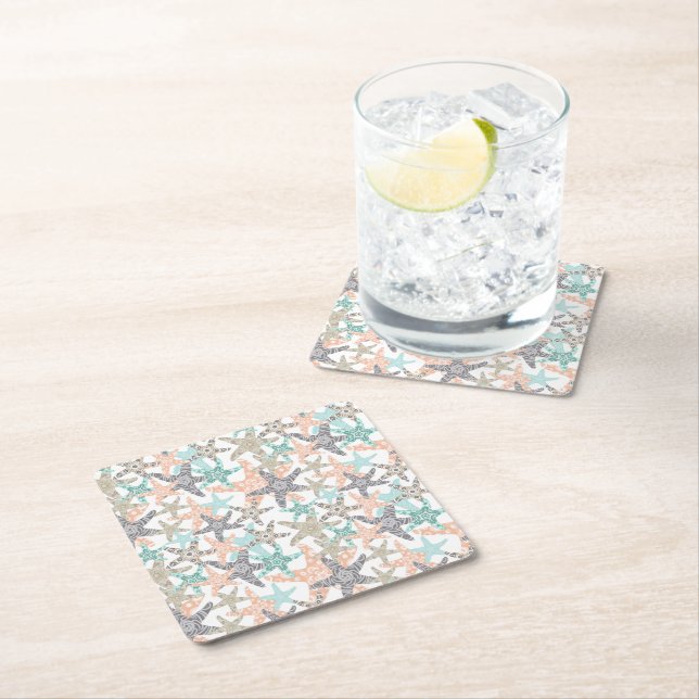 Starfish Seamless Pattern Paper Coasters (Insitu)