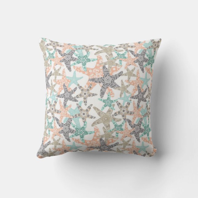 Starfish Seamless Pattern Square Throw Pillow (Back)