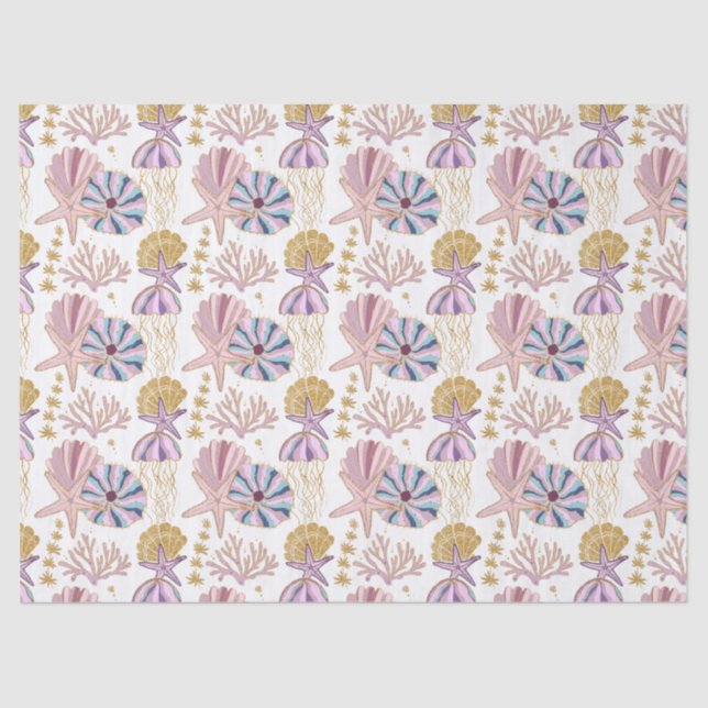 Starfish Seashell Blue Purple Nautical Decoupage  Tissue Paper (Front)