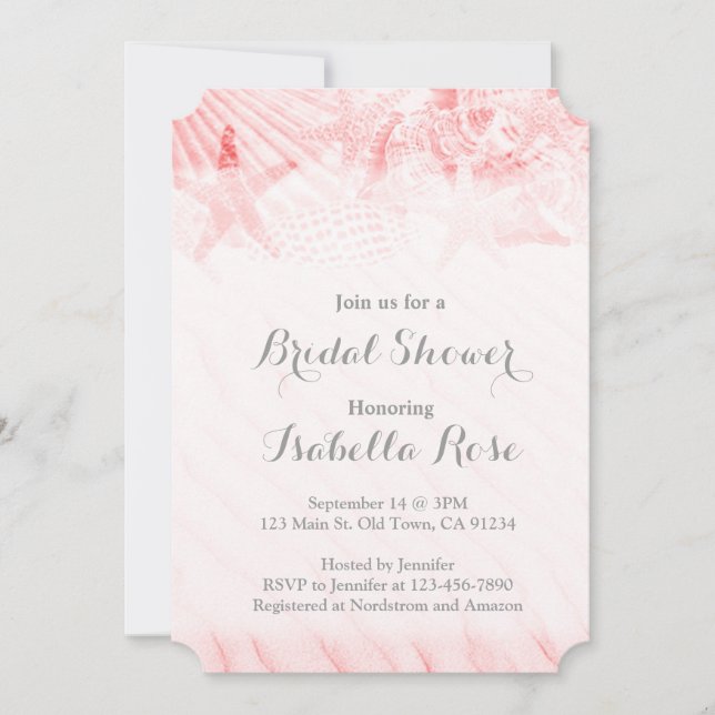 Starfish seashell custom bridal shower invitations (Front)