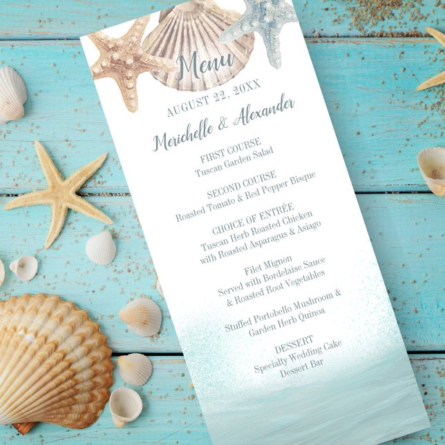 Starfish Seashell Nautical Ocean Wave Wedding Menu (Creator Uploaded)
