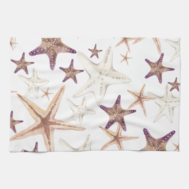 Starfish Seashell Pattern Beige  Tea Towel (Horizontal)