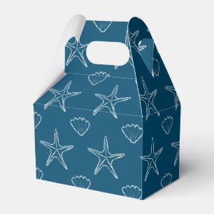 Starfish Seashell Sketch Pattern On Ocean Blue Favour Box