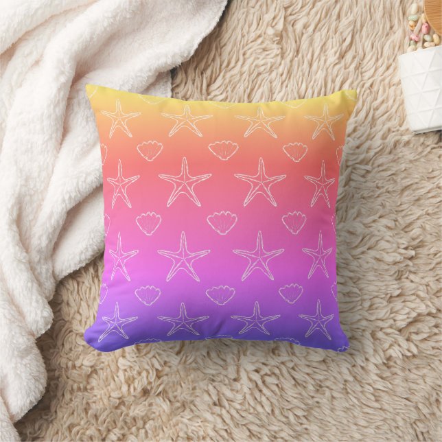 Starfish Seashell Sketch Pattern On Pastel Colours Cushion (Blanket)