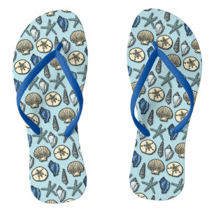 Starfish Seashells Pretty Nautical Beach Pattern Thongs