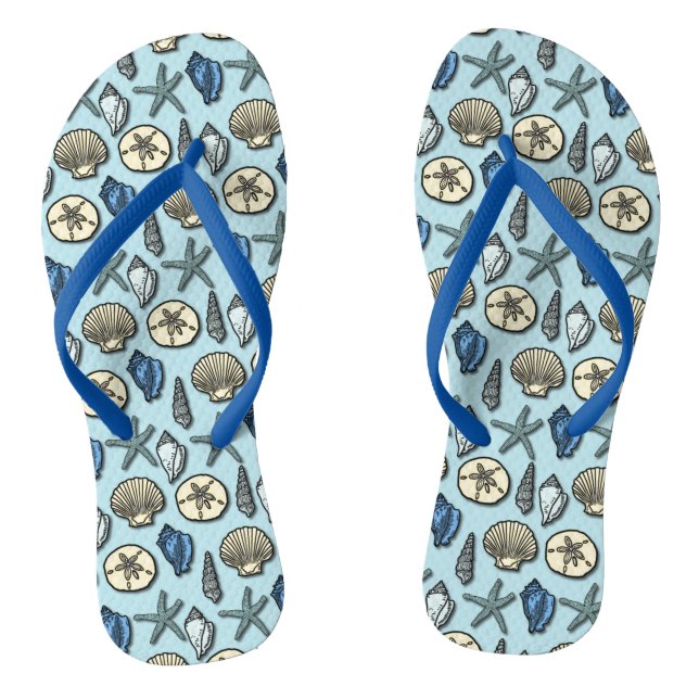 Starfish Seashells Pretty Nautical Beach Pattern Thongs (Footbed)