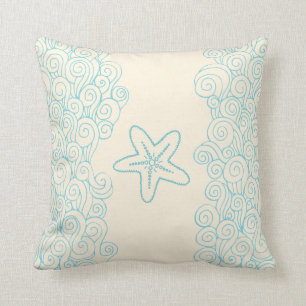 Starfish seastar and sea blue cream throw pillow