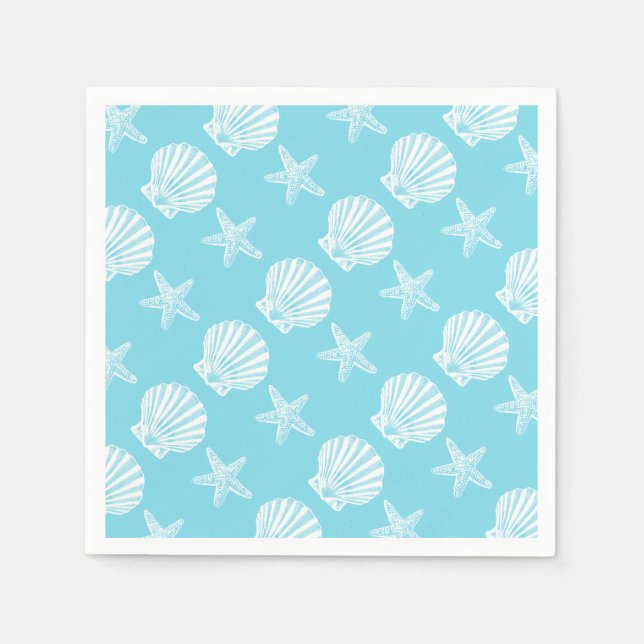 Starfish shell beach theme blue napkin (Front)