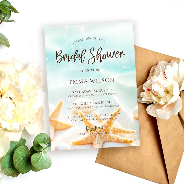 Starfish Shell Ocean Summer Beach Bridal Shower Invitation (Creator Uploaded)