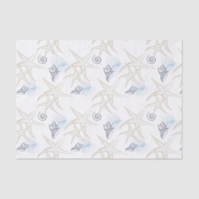 Starfish Shell White Blue Beach Tissue Paper (Front)