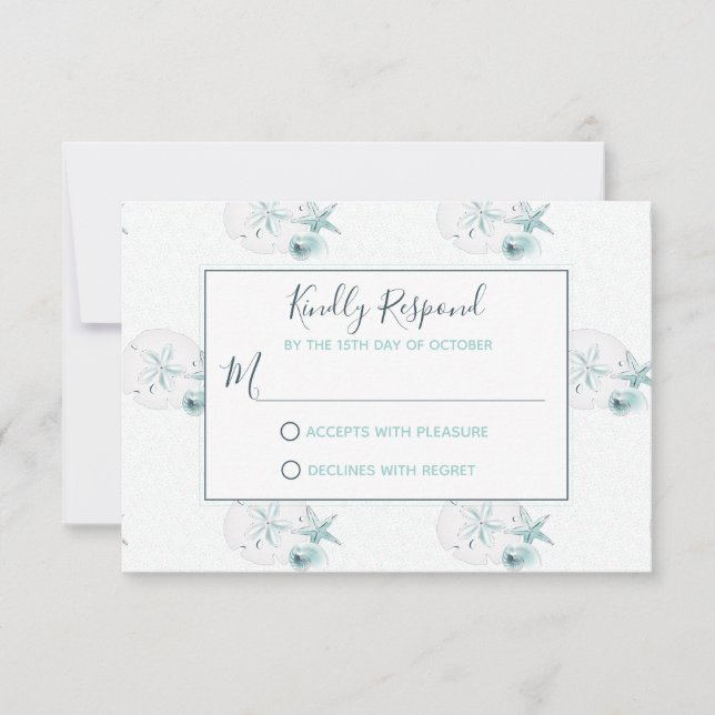 Starfish Shells Modern Elegant Beach RSVP Wedding Card (Front)