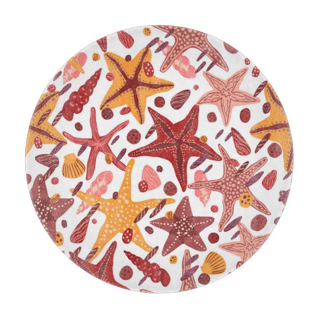 Starfish Shells: Scandinavian Sea Pattern Cutting Board (Front)