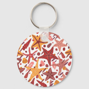 Starfish Shells: Scandinavian Sea Pattern Key Ring