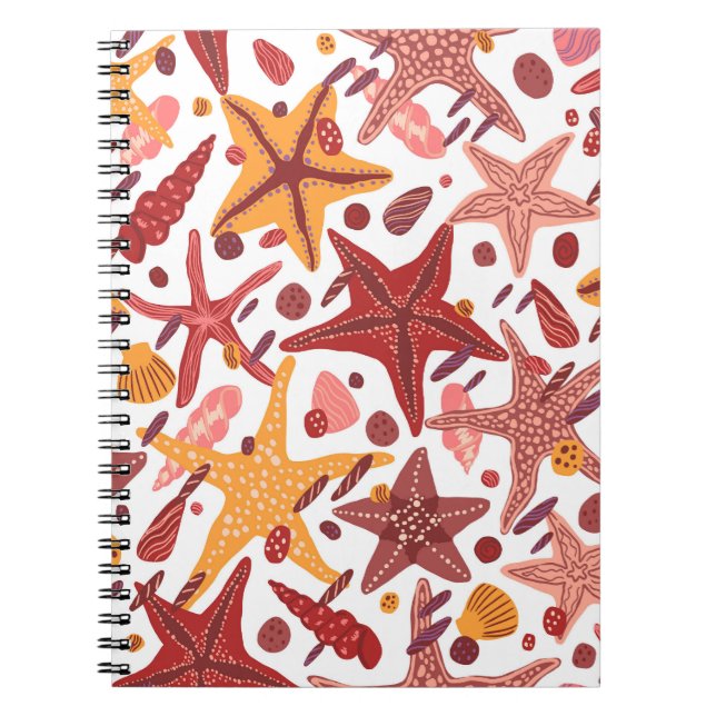 Starfish Shells: Scandinavian Sea Pattern Notebook (Front)