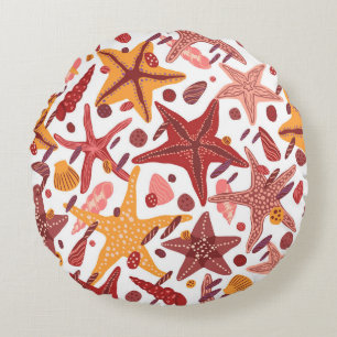 Starfish Shells: Scandinavian Sea Pattern Round Cushion