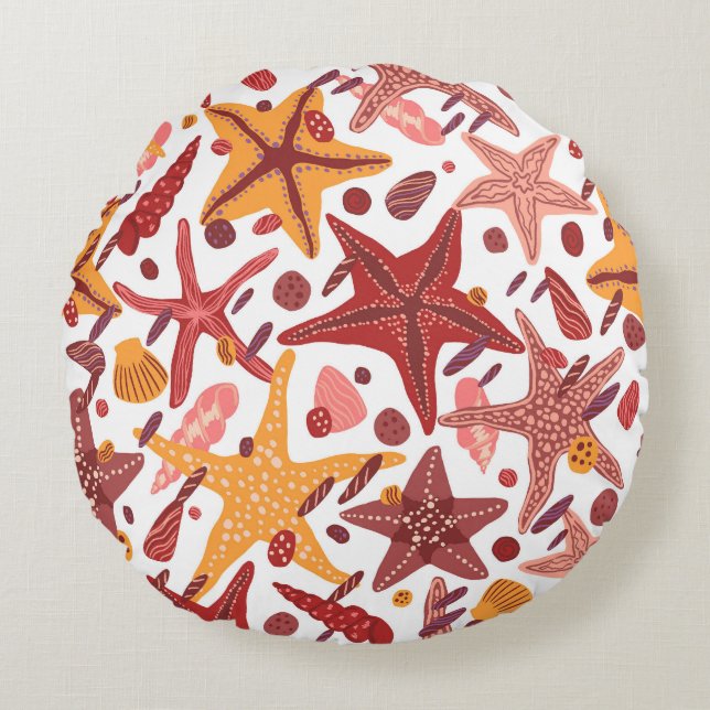 Starfish Shells: Scandinavian Sea Pattern Round Cushion (Front)