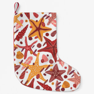 Starfish Shells: Scandinavian Sea Pattern Small Christmas Stocking