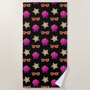 Starfish, Shells & Sun Glasses On Black Beach Towel