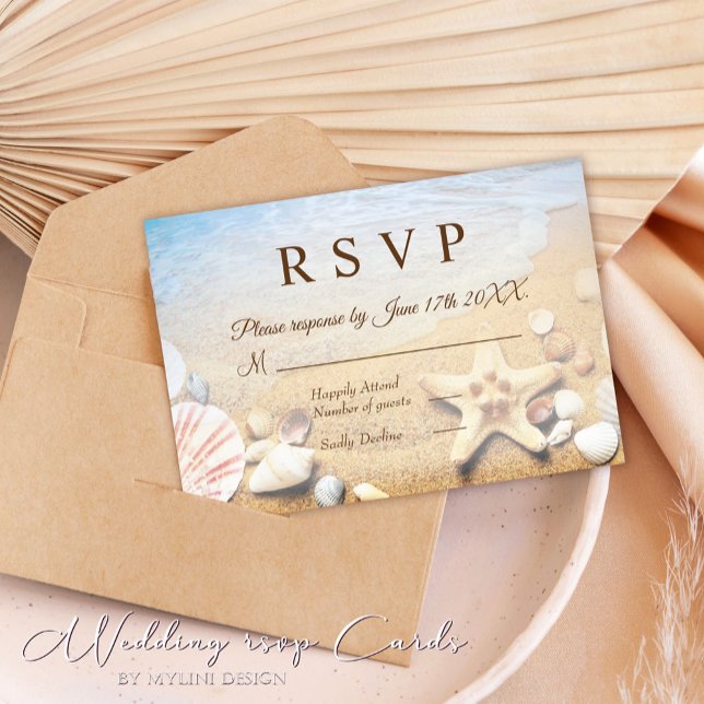 Starfish Shells Tropical Beach Wedding RSVP Card (Creator Uploaded)