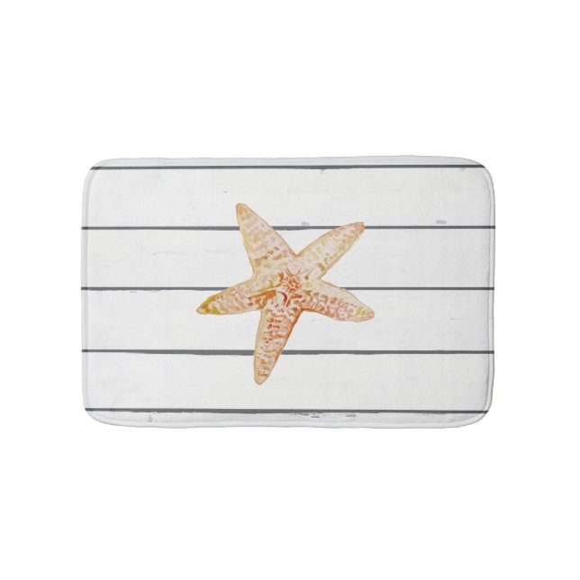 Starfish Shiplap Beach Painting Bath Mat (Front)