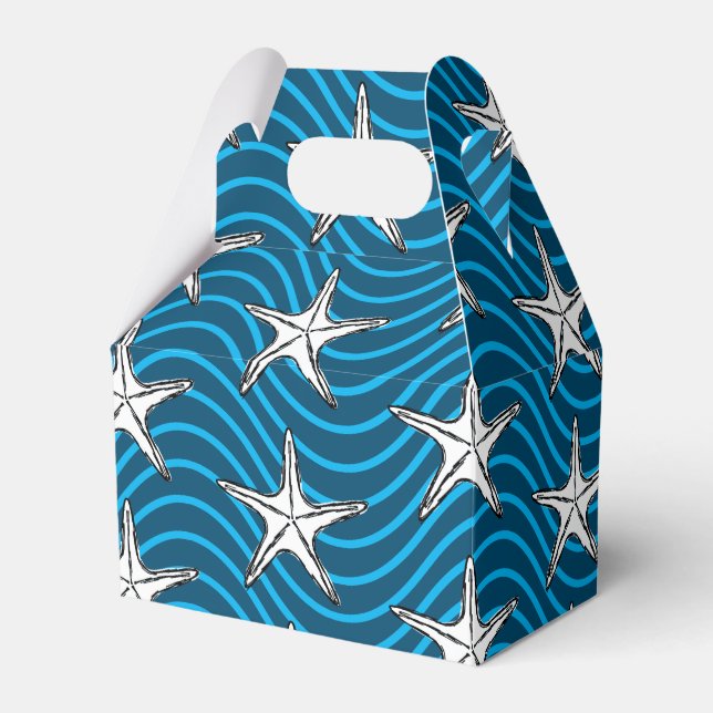 Starfish Sketch Blue Wave Patterns Favour Box (Front Side)