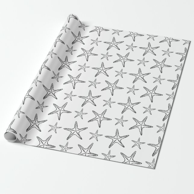 Starfish Sketch Custom Black and White  Wrapping Paper (Unrolled)