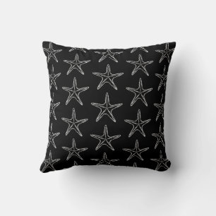 Starfish Sketch Pattern On Black Cushion