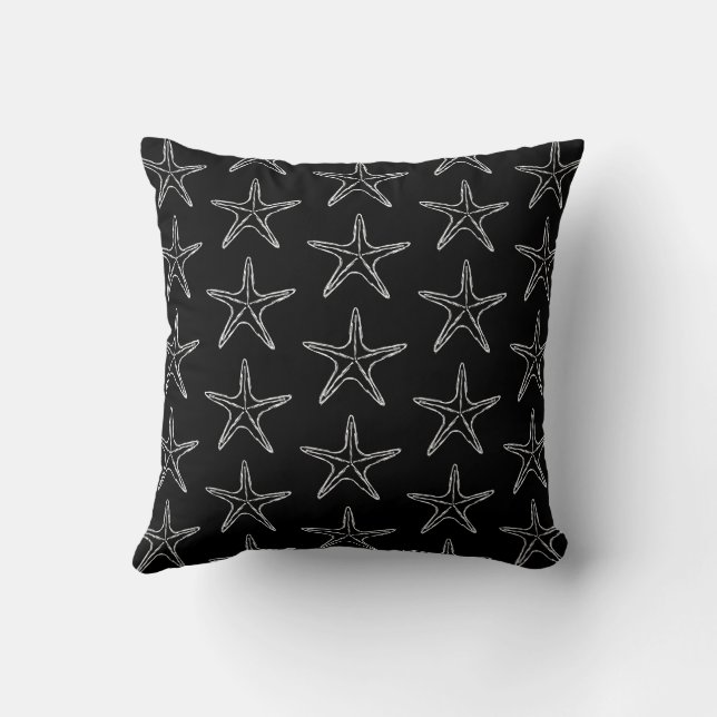 Starfish Sketch Pattern On Black Cushion (Back)
