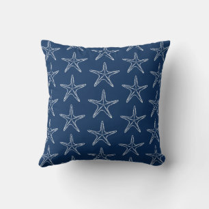 Starfish Sketch Pattern On Blue Cushion