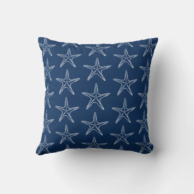 Starfish Sketch Pattern  On Blue Cushion (Back)